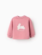 Sweat brossé avec imprimé lapin pour bébés filles, rose