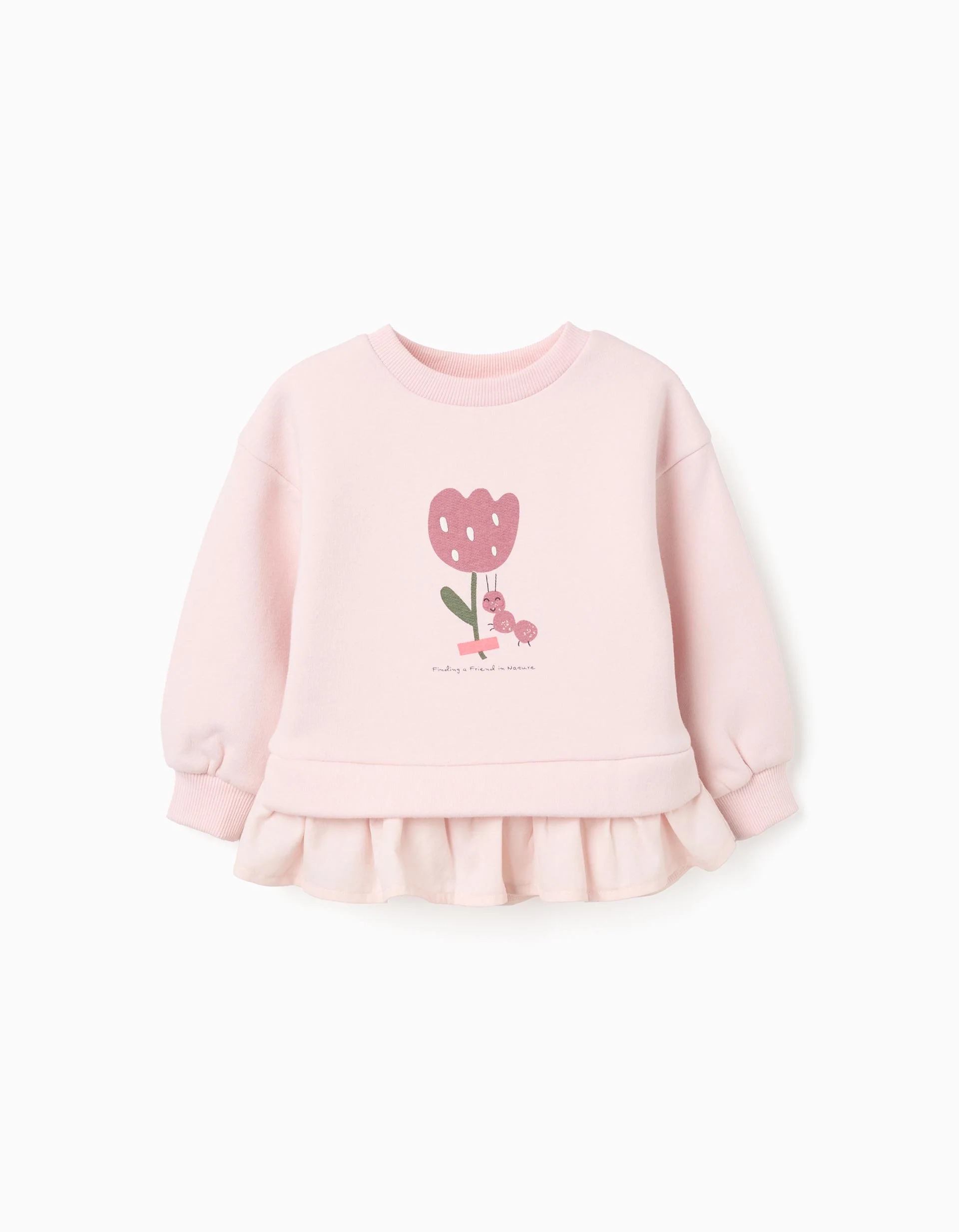 31074356030-0 Sweat brossé avec imprimé de fleurs et fourmis pour bébés filles, rose clair – Image 1