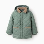 Parka rembourré avec capuche amovible pour garçons, vert foncé