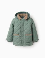 Parka rembourré avec capuche amovible pour garçons, vert foncé