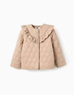 Veste rembourrée avec volants pour filles, beige