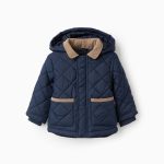 Parka rembourrée avec capuche amovible pour bébés garçons, bleu foncé