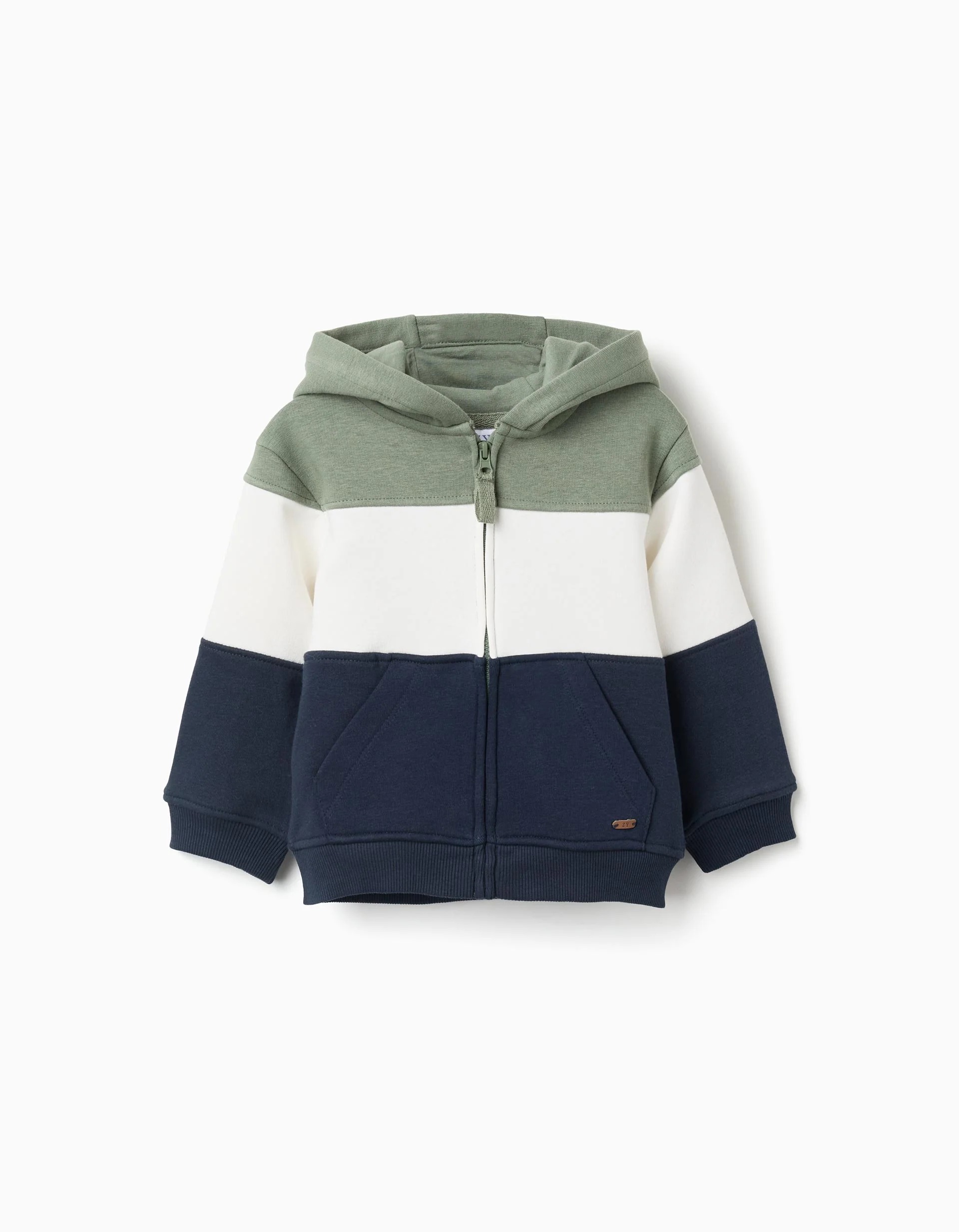 31074494009-0 Veste à capuche brossée avec bloc de couleurs pour les petits garçons, vert/blanc/bleu – Image 1