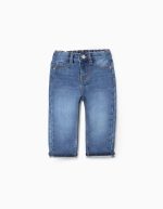 Pantalon jean avec ourlet plié pour bébé garçon, bleu