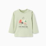 T-shirt en coton à manches longues « oiseaux » pour bébés garçons, vert clair