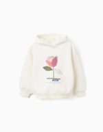 Sweat à capuche brossé avec imprimé fleur pour filles, blanc