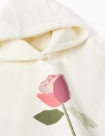 Sweat à capuche brossé avec imprimé fleur pour filles, blanc – Image 3