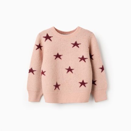 Pull tricoté avec étoiles en lurex pour filles, rose/bordeaux