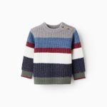 Pull en Maille à Rayures avec Boutons pour Bébé Garçon, Multicolore