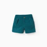 Short en maille interlock avec plis devant pour filles, bleu