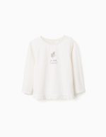 T-shirt à manches longues avec imprimé fleur et volants pour filles, blanc