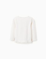 T-shirt à manches longues avec imprimé fleur et volants pour filles, blanc – Image 2