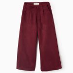 Pantalon en daim large jambe pour filles, bordeaux
