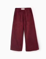 Pantalon en daim large jambe pour filles, bordeaux