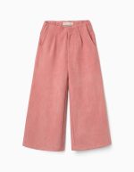 Pantalon en daim large jambe pour filles, rose