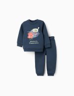 Sweat à imprimé + jogpant en coton peigné pour bébé garçon, bleu foncé