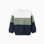 Sweat brossé avec bloc de couleurs pour garçons, blanc/vert/bleu