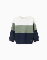 Sweat brossé avec bloc de couleurs pour garçons, blanc/vert/bleu