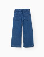Pantalon en jean jambe large avec boutons argentés pour filles, bleu – Image 2