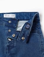 Pantalon en jean jambe large avec boutons argentés pour filles, bleu – Image 3