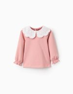 T-shirt avec col Broderie Anglaise et volants pour filles roses, rose