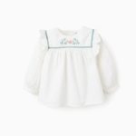 Chemise en Sergé Léger Brodée de Fleurs pour Bébé Fille, Blanc