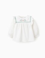 Chemise en Sergé Léger Brodée de Fleurs pour Bébé Fille, Blanc