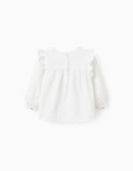 Chemise en Sergé Léger Brodée de Fleurs pour Bébé Fille, Blanc – Image 2