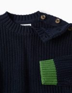 Pull en Tricot avec des Détails Colorés pour Bébé Garçon, Bleu Foncé – Image 3