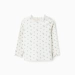 T-shirt à manches longues côtelées avec motif floral pour les filles, blanc