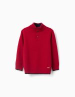 Pull tricoté en mélange laine avec col feindre pour garçons, rouge/bleu foncé
