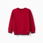 Pull tricoté en mélange laine pour garçons, rouge/bleu foncé