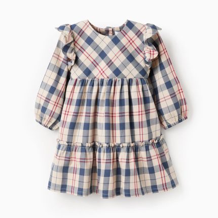 Robe en coton à carreaux pour les filles 'B&S', beige/bleu/rouge