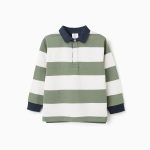 Polo en coton à manches longues avec rayures pour les garçons, vert/blanc/bleu