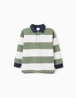 Polo en coton à manches longues avec rayures pour les garçons, vert/blanc/bleu