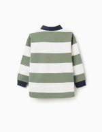 Polo en coton à manches longues avec rayures pour les garçons, vert/blanc/bleu – Image 2