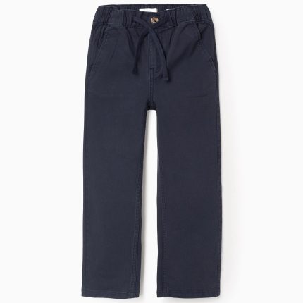Pantalon chino en sergé 'Straight Fit' avec cordon pour garçons, bleu foncé