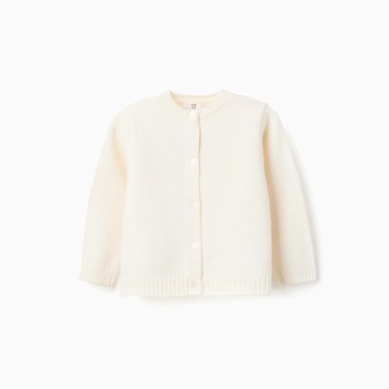 Cardigan en maille à col rond pour bébé fille fille, blanc
