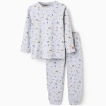 Pyjama côtelé avec motif d’animaux de la forêt pour garçons, gris