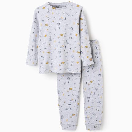 Pyjama côtelé avec motif d’animaux de la forêt pour garçons, gris
