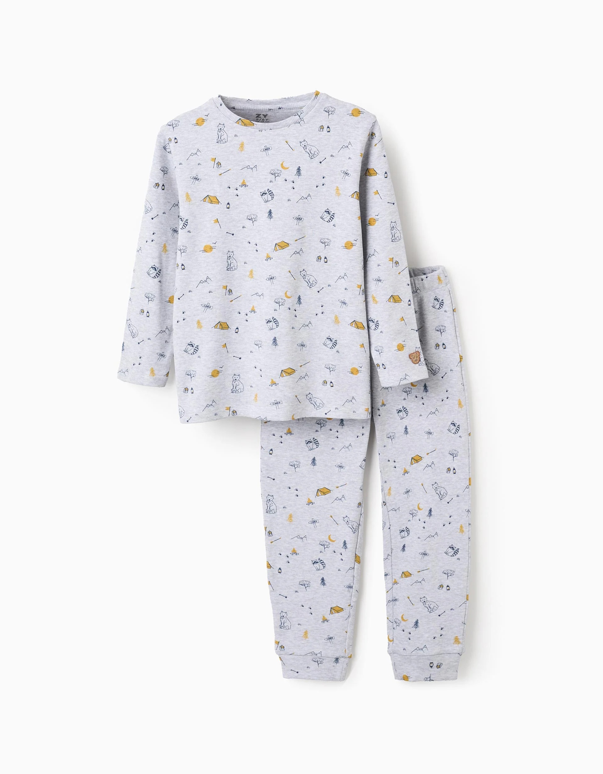 31075448027-0 Pyjama côtelé avec motif d’animaux de la forêt pour garçons, gris – Image 1