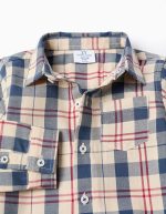 Chemise à carreaux en coton 'B&S’pour les petits garçons, beige/bleu/rouge – Image 3