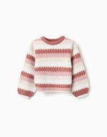Pull rayé en tricot avec manches bouffantes pour filles, multicolore