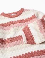 Pull rayé en tricot avec manches bouffantes pour filles, multicolore – Image 3