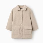 Veste moelleuse boutonnée pour filles, beige