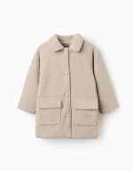 Veste moelleuse boutonnée pour filles, beige