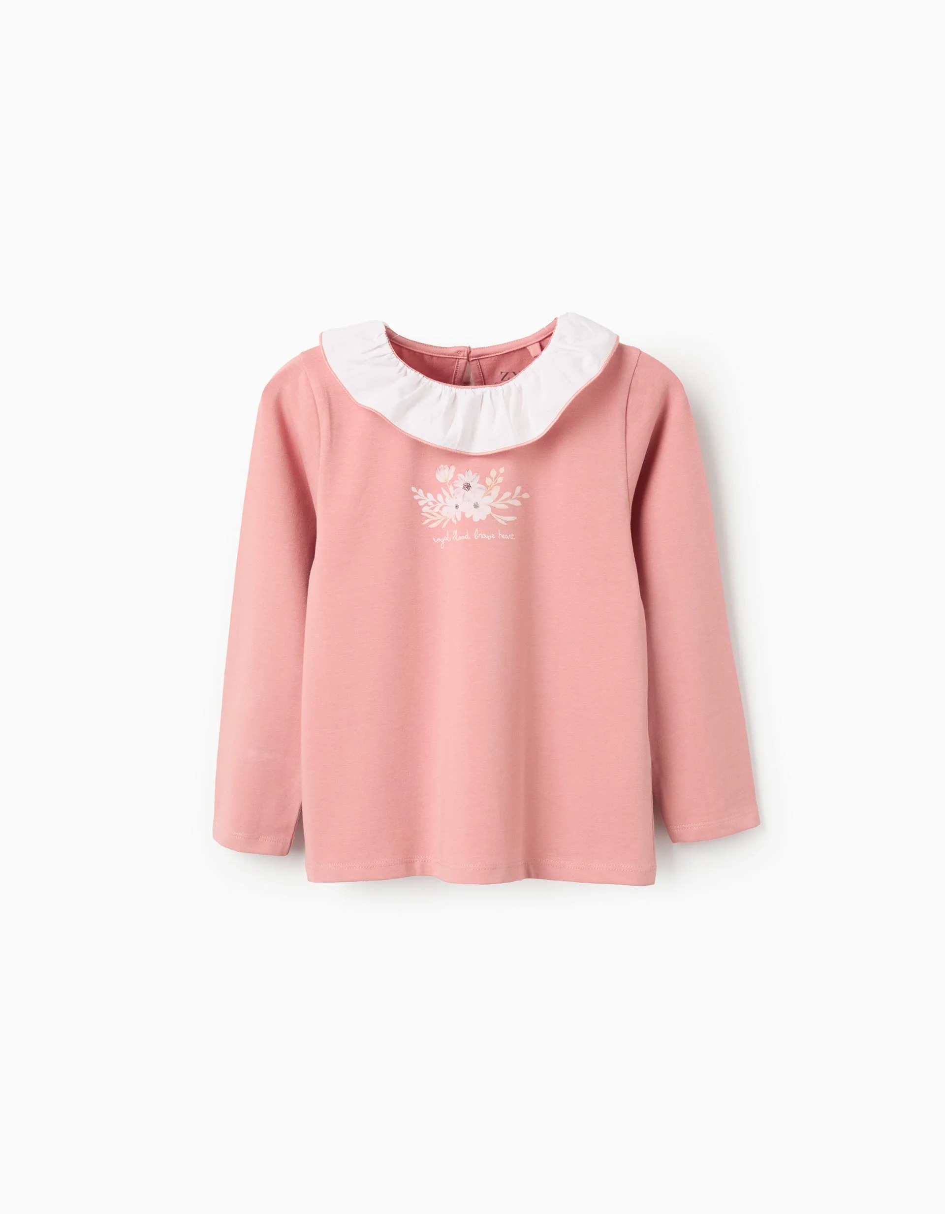 31076054038-0 T-shirt à manches longues avec imprimé et col à volants pour filles, rose – Image 1