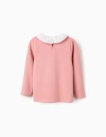 T-shirt à manches longues avec imprimé et col à volants pour filles, rose – Image 2