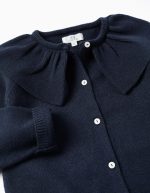 Gilet en tricot avec col long à volants pour filles, bleu foncé – Image 3