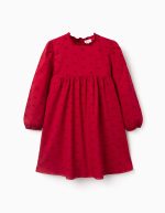 Robe sergée à manches longues avec motif de nœud en velours pour filles, rouge